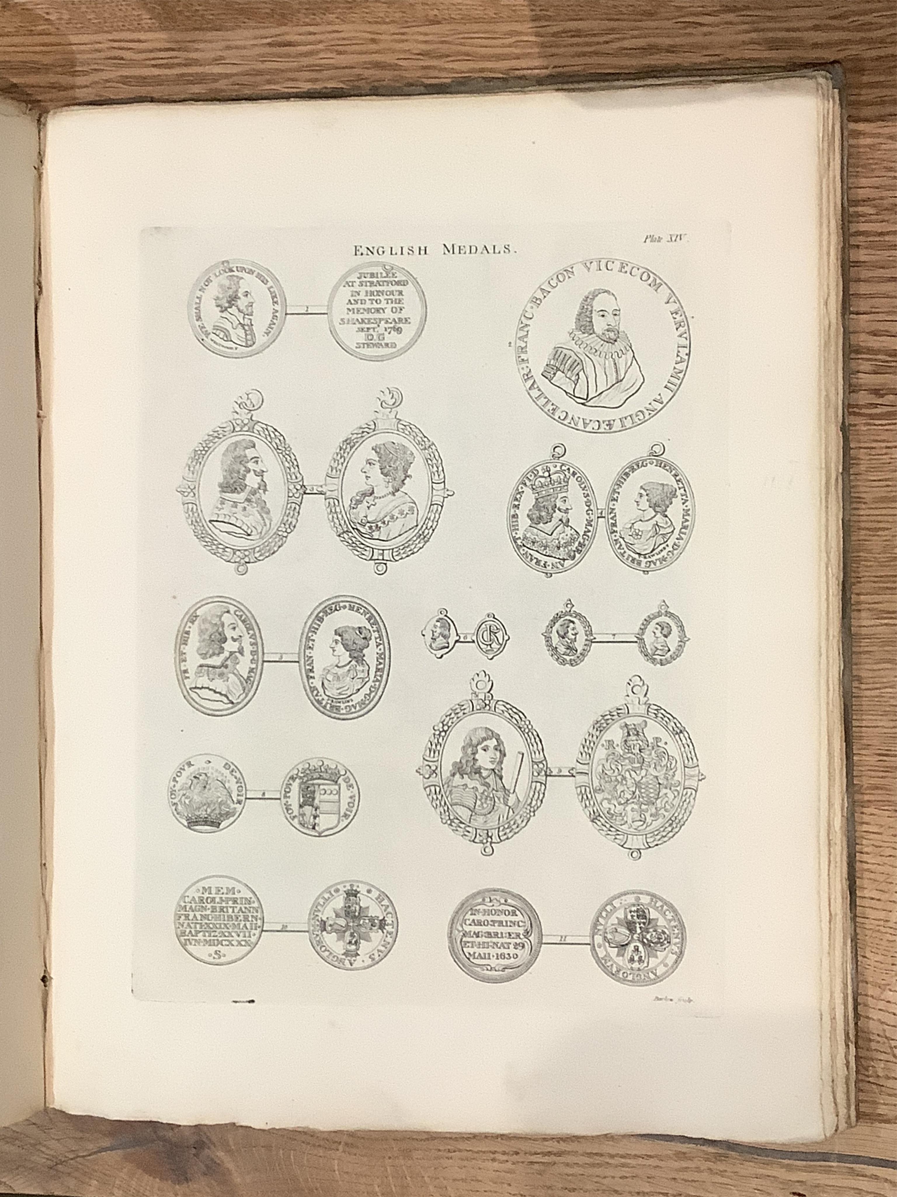 Rapin de Thoyras and Plates engraved by J S Muller for Mr Tindal's continuation of Mr Rapin's Medallic History of England, Vols III-IV Pt II in one volume 1744-47, rebound; another copy nd. incomplete but with 37 plates;